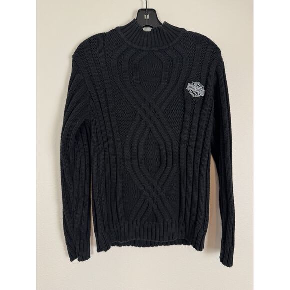 Harley Davidson Sweater Womens Medium Cable-Knit Pullover Black Bar & Shield - Picture 1 of 9